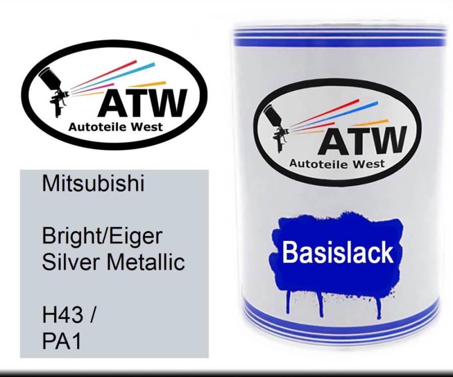Mitsubishi, Bright/Eiger Silver Metallic, H43 / PA1: 500ml Lackdose, von ATW Autoteile West.